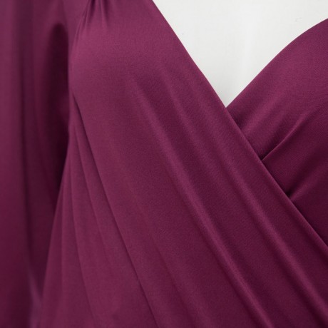 CASUAL V NECK SOLID COLOR 3/4 SLEEVE PLUS SIZE DRESS FOR WOMEN (PURPLE, SIZE L/XL/2XL/3XL)