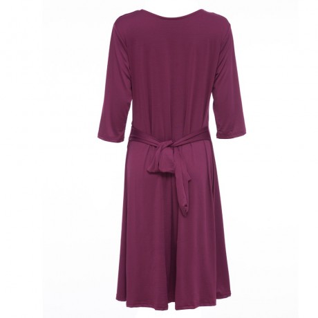 CASUAL V NECK SOLID COLOR 3/4 SLEEVE PLUS SIZE DRESS FOR WOMEN (PURPLE, SIZE L/XL/2XL/3XL)