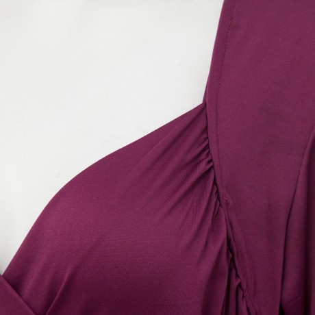 CASUAL V NECK SOLID COLOR 3/4 SLEEVE PLUS SIZE DRESS FOR WOMEN (PURPLE, SIZE L/XL/2XL/3XL)