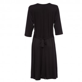 CASUAL V NECK SOLID COLOR 3/4 SLEEVE PLUS SIZE DRESS FOR WOMEN (BLACK, SIZE L/XL/2XL/3XL)