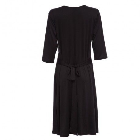 CASUAL V NECK SOLID COLOR 3/4 SLEEVE PLUS SIZE DRESS FOR WOMEN (BLACK, SIZE L/XL/2XL/3XL)
