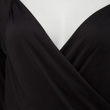 CASUAL V NECK SOLID COLOR 3/4 SLEEVE PLUS SIZE DRESS FOR WOMEN (BLACK, SIZE L/XL/2XL/3XL)