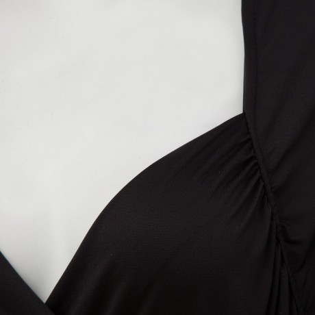 CASUAL V NECK SOLID COLOR 3/4 SLEEVE PLUS SIZE DRESS FOR WOMEN (BLACK, SIZE L/XL/2XL/3XL)