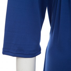 CASUAL V NECK SOLID COLOR 3/4 SLEEVE PLUS SIZE DRESS FOR WOMEN (BLUE, SIZE L/XL/2XL/3XL)