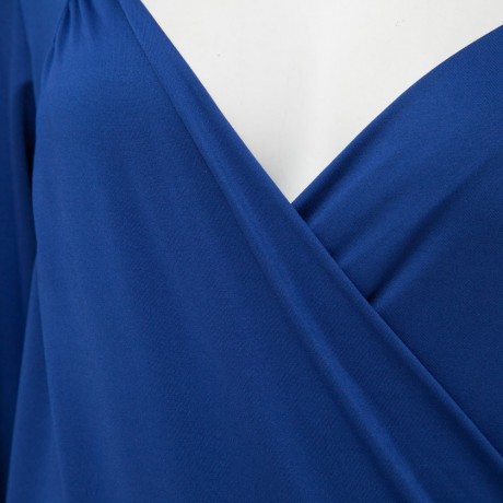 CASUAL V NECK SOLID COLOR 3/4 SLEEVE PLUS SIZE DRESS FOR WOMEN (BLUE, SIZE L/XL/2XL/3XL)