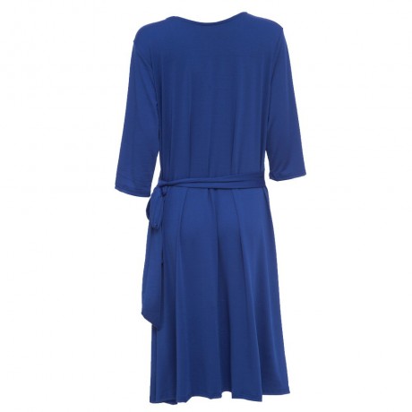 CASUAL V NECK SOLID COLOR 3/4 SLEEVE PLUS SIZE DRESS FOR WOMEN (BLUE, SIZE L/XL/2XL/3XL)