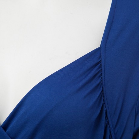CASUAL V NECK SOLID COLOR 3/4 SLEEVE PLUS SIZE DRESS FOR WOMEN (BLUE, SIZE L/XL/2XL/3XL)