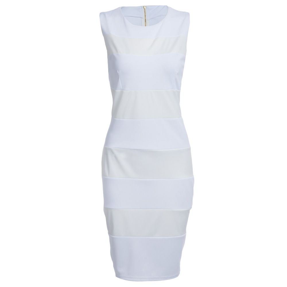 ATTRACTIVE JEWEL COLLAR SLEEVELESS PU LEATHER SPLICING PLUS SIZE MIDI DRESS FOR WOMEN (WHI ATTRACTIVE JEWEL COLLAR SLEEVELESS PU LEATHER SPLICING PLUS SIZE MIDI DRESS FOR WOMEN (WHI