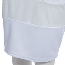 ATTRACTIVE JEWEL COLLAR SLEEVELESS PU LEATHER SPLICING PLUS SIZE MIDI DRESS FOR WOMEN (WHI
