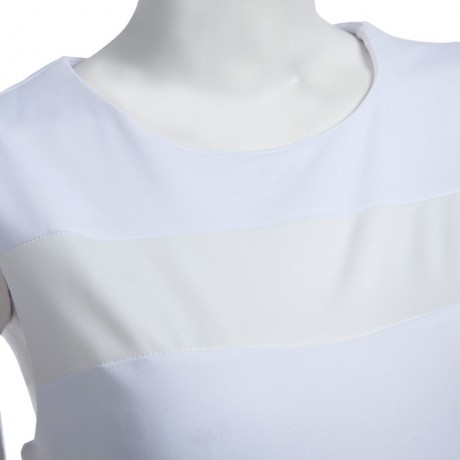 ATTRACTIVE JEWEL COLLAR SLEEVELESS PU LEATHER SPLICING PLUS SIZE MIDI DRESS FOR WOMEN (WHI