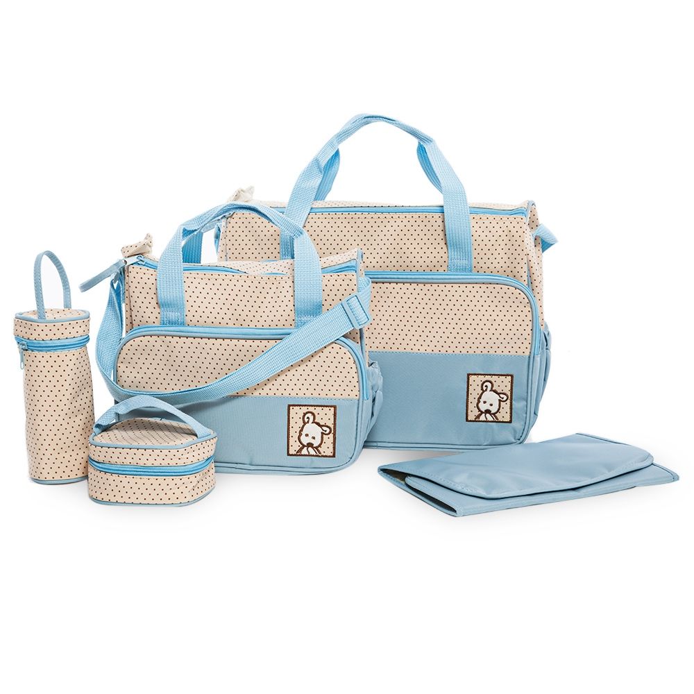 5PCS MULTIFUNCTIONAL DOT NAPPY CHANGING MUMMY HANDBAG DIAPER PAD FEEDING BOTTLE HOLDER FOO 5PCS MULTIFUNCTIONAL DOT NAPPY CHANGING MUMMY HANDBAG DIAPER PAD FEEDING BOTTLE HOLDER FOO