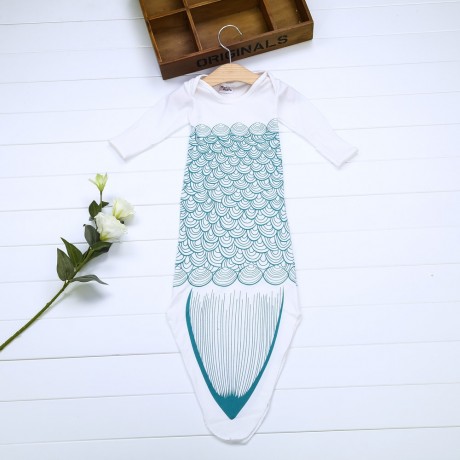 SWEET MERMAID ANIMAL LONG SLEEVE BABY CLOTHES SLEEPING BAG INFANT SLEEP SACK (WHITE AND GR