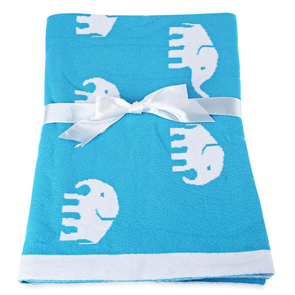 FASHION PRINTED BABY COTTON WATER UPTAKE BLANKET / BATH TOWEL (BLUE ELEPHANT)