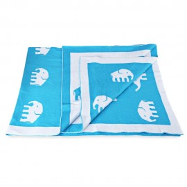 FASHION PRINTED BABY COTTON WATER UPTAKE BLANKET / BATH TOWEL (BLUE ELEPHANT)