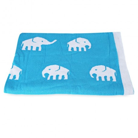 FASHION PRINTED BABY COTTON WATER UPTAKE BLANKET / BATH TOWEL (BLUE ELEPHANT)
