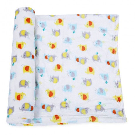 SUPER SOFT CHILDREN CARTOON PRINT PLUS SIZE BLANKET (COLORFUL ELEPHANT)