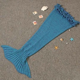 CHARMING GIRL CHILD MERMAID KNITTING AIR CONDITIONING SOFA SLEEPING BLANKET (LAKE BLUE)