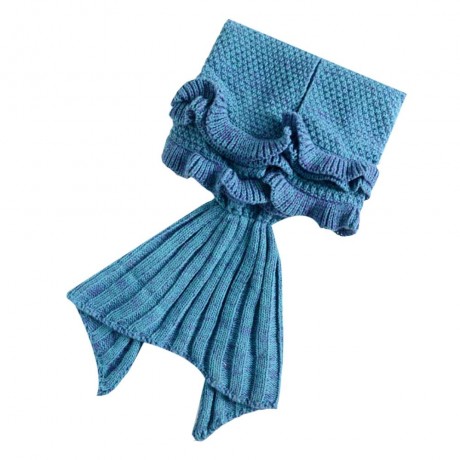 CHARMING GIRL CHILD MERMAID KNITTING AIR CONDITIONING SOFA SLEEPING BLANKET (LAKE BLUE)