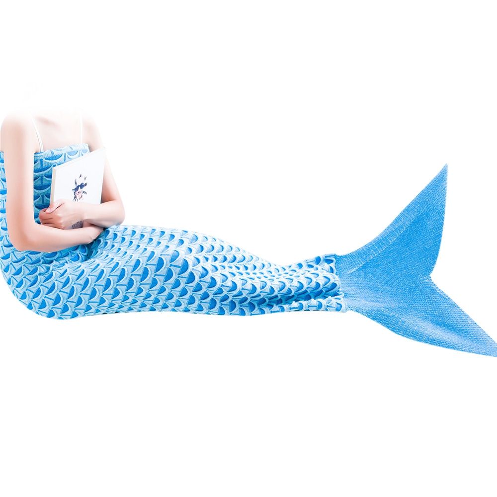 CHARMING MERMAID SHAPE GEOMETRIC DESIGN SMALL POCKET PATTERN BLANKET (BLUE)