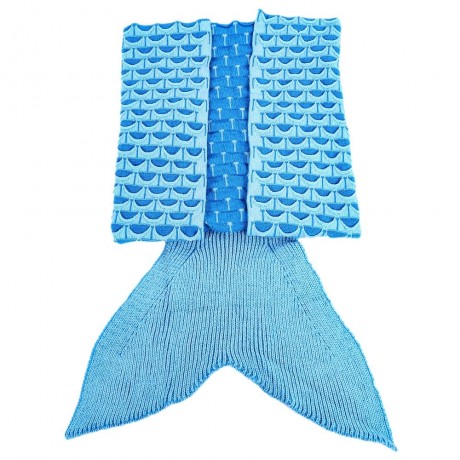CHARMING MERMAID SHAPE GEOMETRIC DESIGN SMALL POCKET PATTERN BLANKET (BLUE)