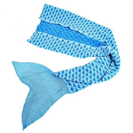 CHARMING MERMAID SHAPE GEOMETRIC DESIGN SMALL POCKET PATTERN BLANKET (BLUE)