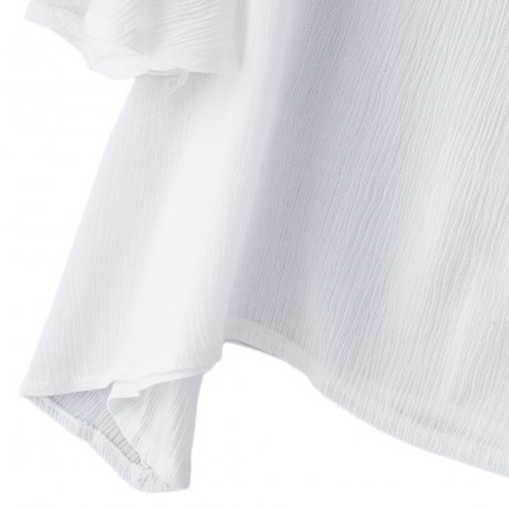SWEET ROUND COLLAR LONG BELL SLEEVE LACE PATCHWORK DESIGN PLUS SIZE DRESS FOR WOMEN (WHITE