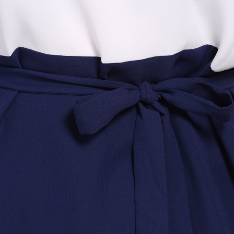CHIC SHORT SLEEVE COLOR BLOCK WAIST TIED PLUS SIZE BLOUSE FOR WOMEN (COLOUR MIX, SIZE XL/2