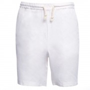 CASUAL ELASTIC WAIST PRINT SIGNATURE COTTON PLUS SIZE KNEE-LENGTH SHORTS FOR MEN (WHITE, S