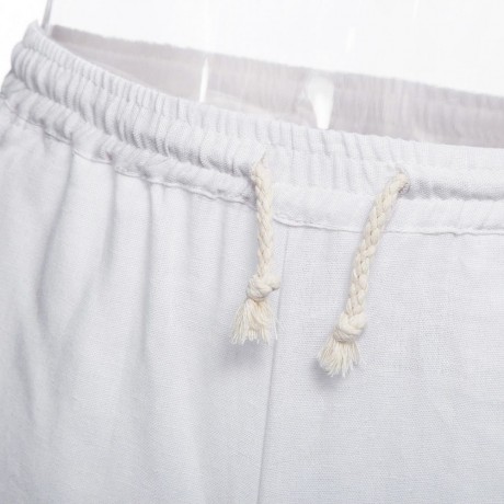 CASUAL ELASTIC WAIST PRINT SIGNATURE COTTON PLUS SIZE KNEE-LENGTH SHORTS FOR MEN (WHITE, S