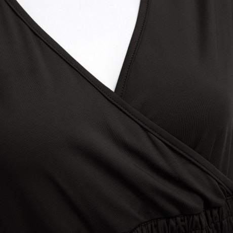 SIMPLE STYLE WOMEN'S PLUS SIZE BAT SLEEVE V NECK PURE COLOR T-SHIRT (BLACK, SIZE XL/2XL/3X