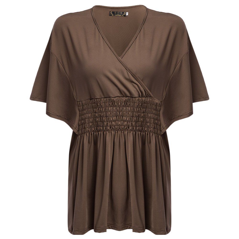 SIMPLE STYLE WOMEN'S PLUS SIZE BAT SLEEVE V NECK PURE COLOR T-SHIRT (BROWN, SIZE XL/2XL/3X SIMPLE STYLE WOMEN'S PLUS SIZE BAT SLEEVE V NECK PURE COLOR T-SHIRT (BROWN, SIZE XL/2XL/3X