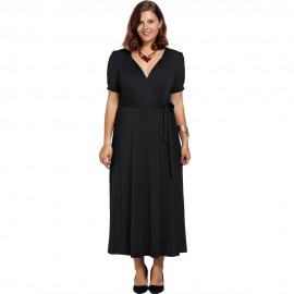 PLUS SIZE TIE BELT MAXI SURPLICE DRESS (BLACK, SIZE L/XL/2XL/3XL)