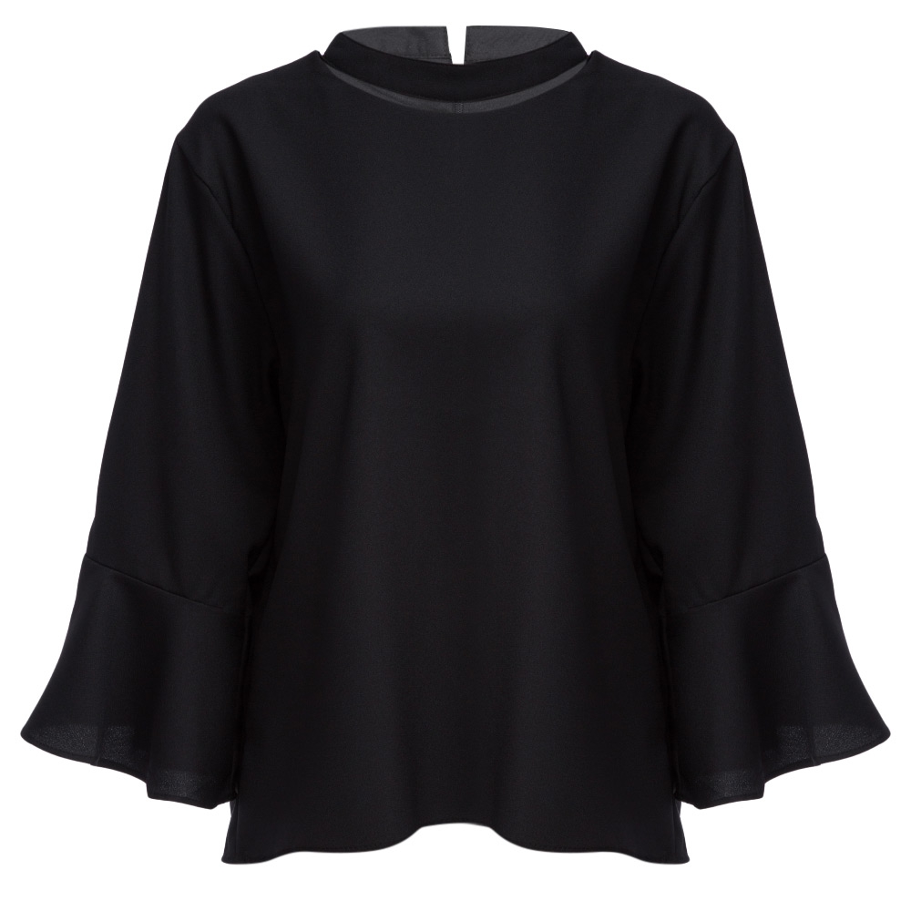 CASUAL HALTER FLARE SLEEVE PLUS SIZE LOOSE SHIRT FOR WOMEN (BLACK, SIZE XL/2XL/3XL/4XL/5XL
