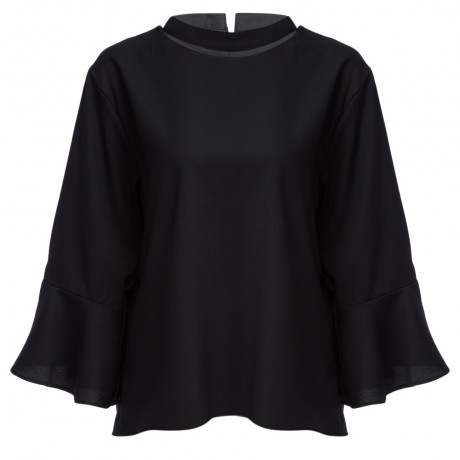 CASUAL HALTER FLARE SLEEVE PLUS SIZE LOOSE SHIRT FOR WOMEN (BLACK, SIZE XL/2XL/3XL/4XL/5XL