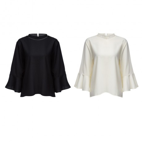 CASUAL HALTER FLARE SLEEVE PLUS SIZE LOOSE SHIRT FOR WOMEN (BLACK, SIZE XL/2XL/3XL/4XL/5XL