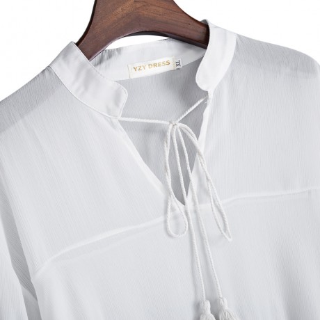 CASUAL V-NECK FLARE SLEEVE PLUS SIZE SLIM SHIRT FOR WOMEN (WHITE, SIZE XL/2XL/3XL/4XL/5XL)