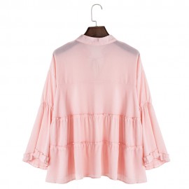 CASUAL V-NECK FLARE SLEEVE PLUS SIZE SLIM SHIRT FOR WOMEN (LIGHT PINK, SIZE XL/2XL/3XL/4XL