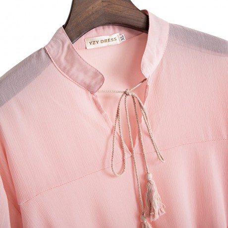 CASUAL V-NECK FLARE SLEEVE PLUS SIZE SLIM SHIRT FOR WOMEN (LIGHT PINK, SIZE XL/2XL/3XL/4XL