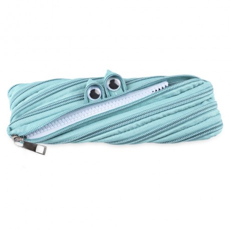 TRENDY BIG EYE PATTERN DESIGN ZIPPER DECORATION PURE COLOR PENCIL CASE (LIGHT GREEN)