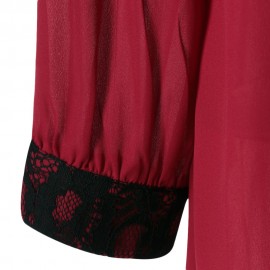 PLUS SIZE LACE SPLICING ASYMMETRICAL BLOUSE (DEEP RED, SIZE XL/2XL/3XL/4XL/5XL)