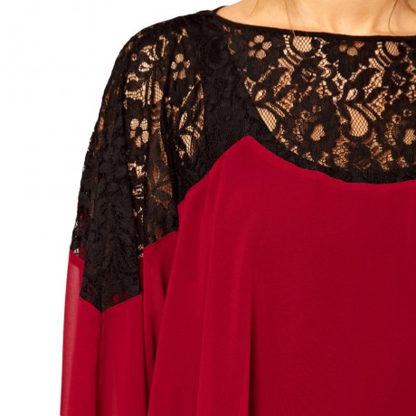 PLUS SIZE LACE SPLICING ASYMMETRICAL BLOUSE (DEEP RED, SIZE XL/2XL/3XL/4XL/5XL)