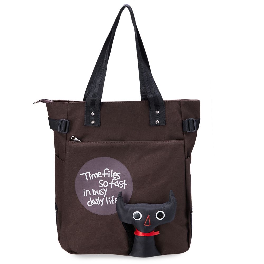 LOVELY CARTOON STAMP DESIGNER CANVAS MULTI COLOR WOMEN TRAVEL BAGS (COFFEE)