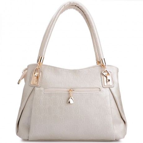 WOMEN 3PCS TOTE BAG PU LEATHER HANDBAG PURSE BAGS SET (WHITE)