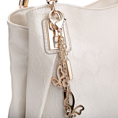 WOMEN 3PCS TOTE BAG PU LEATHER HANDBAG PURSE BAGS SET (WHITE)