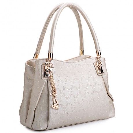 WOMEN 3PCS TOTE BAG PU LEATHER HANDBAG PURSE BAGS SET (WHITE)