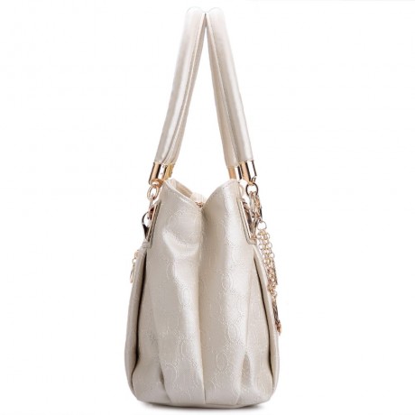 WOMEN 3PCS TOTE BAG PU LEATHER HANDBAG PURSE BAGS SET (WHITE)
