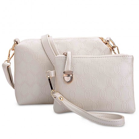 WOMEN 3PCS TOTE BAG PU LEATHER HANDBAG PURSE BAGS SET (WHITE)