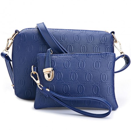 WOMEN 3PCS TOTE BAG PU LEATHER HANDBAG PURSE BAGS SET (BLUE)