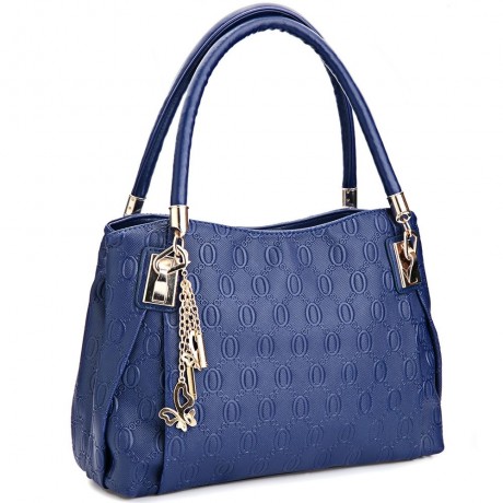 WOMEN 3PCS TOTE BAG PU LEATHER HANDBAG PURSE BAGS SET (BLUE)