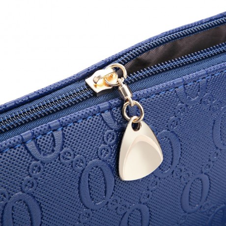 WOMEN 3PCS TOTE BAG PU LEATHER HANDBAG PURSE BAGS SET (BLUE)